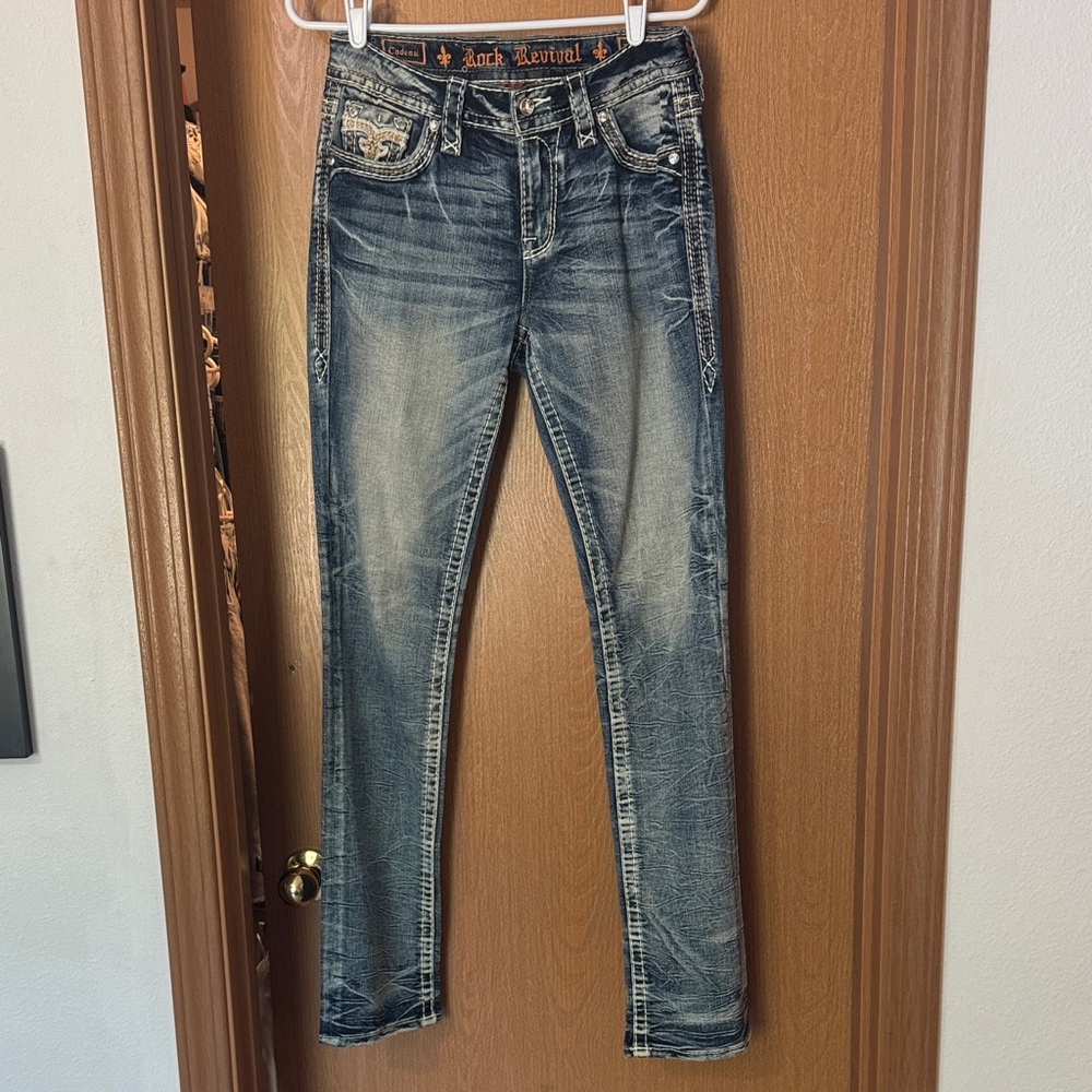 Rock Revival Distressed Blue Skinny Jeans